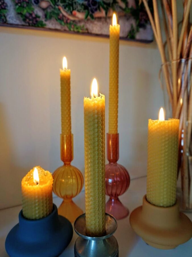 BEESWAX CANDLE SET 2 x 20.5cm x 2.5 cm